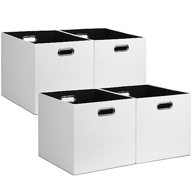 Posprica 13x15x13in Collapsible Storage Bins Fabric Foldable Cube Storage Boxes Decorative Storage Baskets Organizer for IKEA Kallax Shelves Closet Clothes Set of 4White