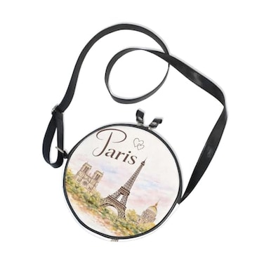 ALAZA Art Paris Eiffel Tower Painting Round Crossbody Bag Canvas Messenger Purse