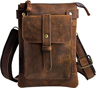 Le'aokuu Leaokuu Mens Genuine Leather Small Messenger Shoulder Satchel Waist Bag Pack 8711 8711 ADark Brown