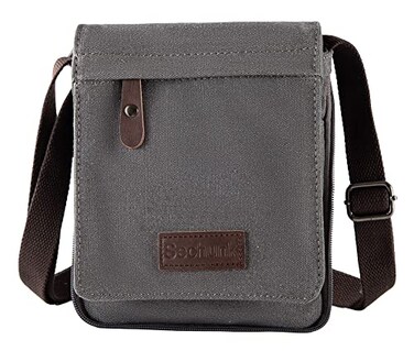 Sechunk Small Vintage Canvas Messenger Cross body bag Shoulder bag Grey small