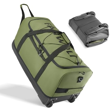 Fanwoli Collapsible Expandable 100L120L Large Rolling Duffle Bag 30 Waterproof Wheeled Luggage with NoSag Heavyload Design Lock Soft Handle for Travel Camping Dorm Moving Green
