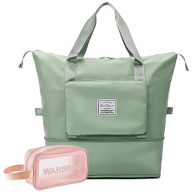 DOJUNS Large Capacity Travel Bag Foldable Travel Bag Expandable Duffel Bag Collapsible Waterproof Large Capacity Handbag Overnight Bags for Women and ManLight GreenToiletry Bag