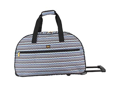 LUCAS Lucas Designer Carry On Luggage Collection Lightweight Pattern 22 Inch Duffel Bag Weekender Overnight Business Travel Suitcase with 2 Rolling Wheels Poly Brown