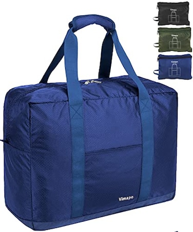 vimapo Vimapo Foldable Travel Duffle Bag with Trolley Sleeve 40L Capacity Lightweight Packable Travel Duffel Bags with the Keyhole Zipper Weekender Overnight Nylon Carry on Bag for Men Women Blue