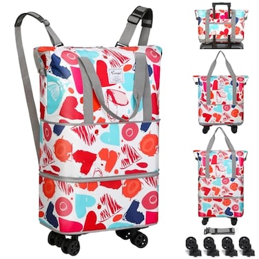 VOOWO Rolling Duffel Bag with Wheels Foldable Expandable Duffle Bag with Wheels for Travel Rolling Luggage Bag Wheeled Carry On Bag Large Rolling Backpack Weekend Bags for Men Women Love