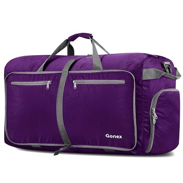 Gonex 100L Large Foldable Travel Duffle Bag with Shoes Compartment Packable Lightweight Water Repellent Duffel Bag for Camping Gym Weekender Bag Purple