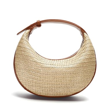 Herald Straw Crossbody Bag for Women Beach Woven Hobo Handbag Summer Chic Crescent Shoulder Purses with Adjustable Strap Brown