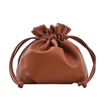 OANEXX Small Leather Drawstring Bucket Bag Hobo Bucket Bags and Purses Crossbody Bucket Satchel Bag Soft Drawstring Purse Brown