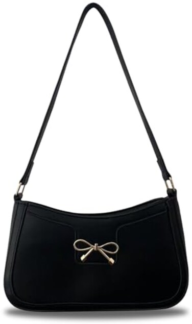 AIPJOY Small Shoulder Bag For WomenBow Shoulder Handbags Trendy Y2k PU Leather Purses Black