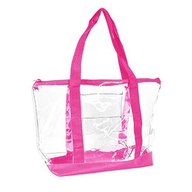 DALIX Clear Shopping Bag Security Work Tote Shoulder Bag Womens Handbag Hot Pink
