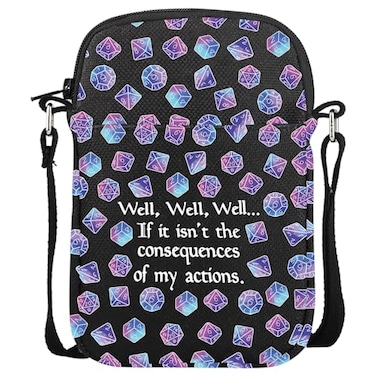 GJTIM DandD Gift Role Playing Games Gift Dice Pouch DandD Accessory Pouch Bag Games Crossbody Bag for RPG Gamer My Actions CB