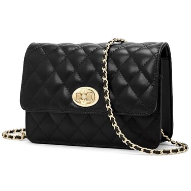 FOXLOVER Womens Mini Quilted Chain Crossbody Bags Purses Shoulder Bag for Women Leather Casual Black