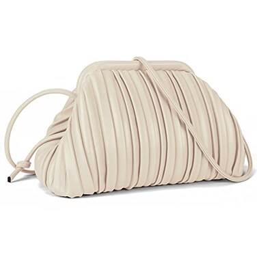 GLITZALL Clutch Purse and Dumpling Bag for Women Designer Cloud Handbag and Ruched Bag with Detachable Shoulder StrapSoft PU Leather Beige