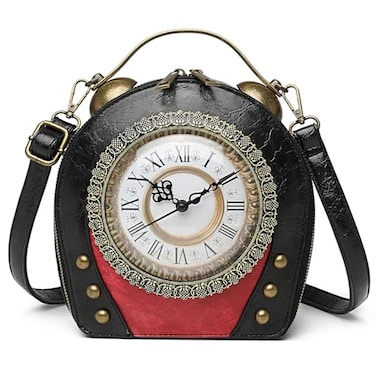 Lyuxhetaokdiq Women PVC Clock Shaped Handbag Crossbody Shoulder Bag Clock Purse 1 Black