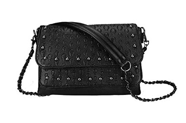 Sibalasi Women Gothic Purse Skull Crossbody bag Rivet Practical Black Shoulder Handbag Halloween purses A