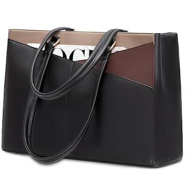 LOVEVOOK Laptop Bag for Women 156 inch Laptop Tote Work Teacher Bags Cancas Computer Shoulder BagBlackCoffeeLight Brown