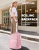Arcoyard Rolling Backpack Carry On Luggage For Adults With Wheels 40L Wheeled Backpack For Women Travel Roller Backpack Rolling Bag Pink
