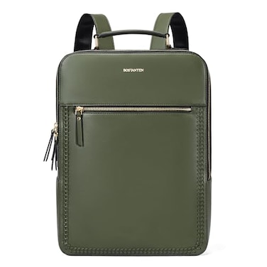 BOSTANTEN Leather Backpack 156 inch Laptop Bag Travel Casual Computer Backpack College Business Work Shoulder Bags with Trolley Sleeve for Women Men Olive Green
