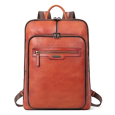 CLUCI Vegetable Tanned Full Grain Leather 156 inch Laptop Backpack Purse for Women Casual Daypack Travel Backpack Redbrown