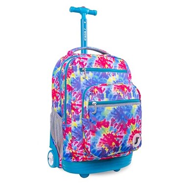 J World Sundance Laptop Rolling Backpack for Girls Boys Roller Bookbag with Wheels 20 Inch Tie Dye
