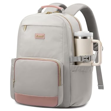 LOVEVOOK Laptop Backpack for Women with Pouch Pocket for Large Capacity Cup156 Inch Laptop Computer Bag Travel Backpack PurseWaterproof Work Business Backpack College Teacher BagsGrayPink