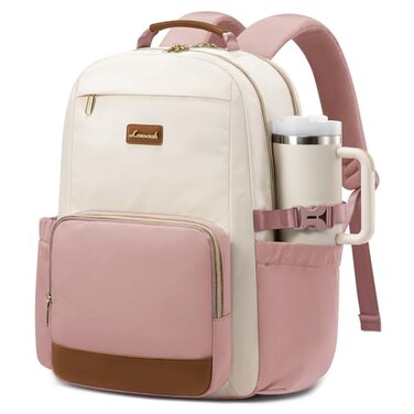 LOVEVOOK Laptop Backpack for Women with Pouch Pocket for Large Capacity Cup156 Inch Teacher Nurse College Work Backpack PurseWaterproof Laptop Bag Computer Back Pack for Travel BeigePinkBrown