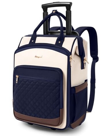Arcoyard Rolling Backpack for Women Travel Backpack with Wheels Vertical Storage Wheeled Laptop Backpack Backpack on Wheels for College Business Work Overnight Stylish Rolling Laptop Bag Navy Blue