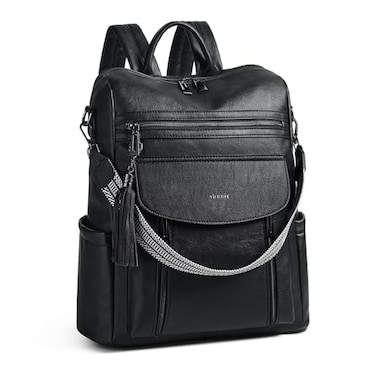Shrrie Laptop Backpack for Women 156 inchTravel Leather Backpack Purse Nurse Teacher Carry on Backpack Computer BagProfessional WaterResistant College Business Work Casual DaypackTwotone Black