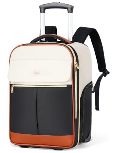 Tonyeee Rolling Backpack for Women Large Travel Backpack with Wheels Carry on Flight Approved 156 Inch Laptop Wheeled Roller Bag Suitcase for Work Bussiness Weekender BeigeM Underseat Size