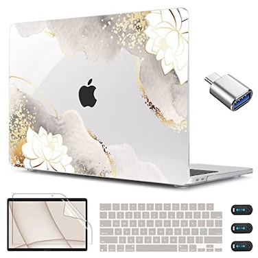 CISSOOK for MacBook Air 136 inch Case 2026 2025 2024 2023 2022 Release Model A3449 A3240 A3113 A2681 Lotus Hard Shell Case Keyboard Cover for MacBook Air 13 M2 M3 M4 M5 Chip Charming Painting