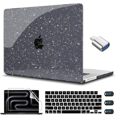CISSOOK Sparkly Glitter Star Case for MacBook Pro 14 Inch M1 M2 M3 M4 M5 Ultra Thin Hard Shell Case Keyboard Cover Screen Protector for MacBook Pro 14 2021 2022 2023 2024 2025 2026 Glitter Black