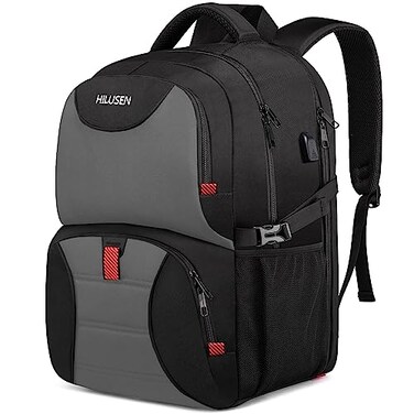 HILUSEN Lunch Bag Backpack Insulated Cooler Lunch Box Backpack Extra Large 17inch Travel Laptop Backpack 50L with USB Charging Port Water Resistant Big work Backpack for Men Women Grey