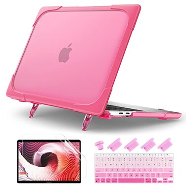 Batianda Heavy Duty Case for MacBook Air 13 inch 2020 A2179 A1932 A2337 M1 Chip with Touch ID Ergonomic Foldable Kickstand Holds 22lbs Matte Translucent Protective Cover Keyboard Skin Rose