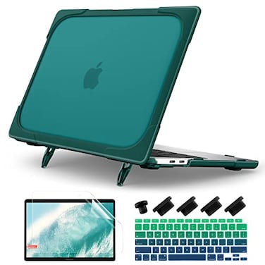 Batianda Heavy Duty Case for MacBook Air 13 inch 2020 A2179 A1932 A2337 M1 Chip with Touch ID Ergonomic Foldable Kickstand Holds 22lbs Matte Translucent Protective Cover Keyboard SkinDeep Teal