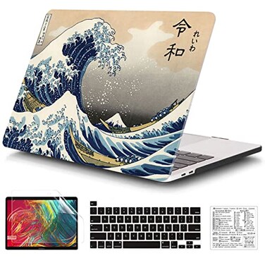 QCzyc Compatible with MacBook Pro 13 Inch Case M2M1 2025 20222017 A2338 A2289 A2251 A2159 A1989 A1706 A1708 Plastic Hard Shell CaseKeyboard CoverMac OS Keyboard Sticker Sea Wave