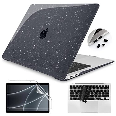 Teryeefi for MacBook Air 13 Inch Case 2021 2020 2019 2018 Release A2337 M1 A2179 A1932 Glitter Hard Shell Case Keyboard Cover Screen Protector for MacBook Air 13 with Touch IDSparkly Black