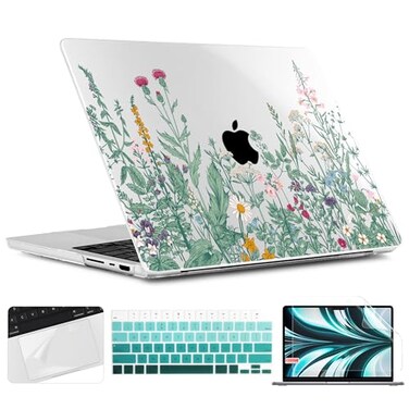 TWOLSKOO Compatible with MacBook Pro 14 inch Case 2023 2022 2021 Release M2 A2779 M1 A2442 ProMax Chip with Touch ID Plastic Hard Shell Case Keyboard Cover Screen Protector Wildflower