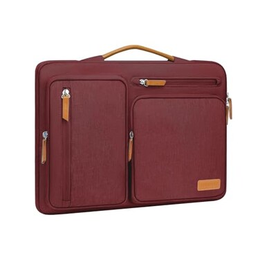 MOSISO 360 Protective Laptop Case 15 inch 15 inch Laptop Sleeve Compatible with MacBook Air M4 M3 M2 2025 2024 2023 Dell XPS Plus Side Open Carrying Case with 4 Zipper PocketsHandle Wine Red