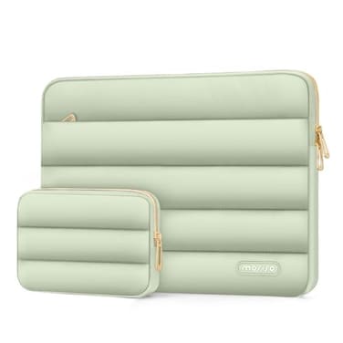 MOSISO Laptop Case 133 inch13133 inch Puffy Laptop Sleeve Compatible with MacBook NeoAir 136 M5 M4 M3 M2 M1Pro 1314HP Dell ASUS LenovoPolyester Horizontal Bag with Small Case Sage Green