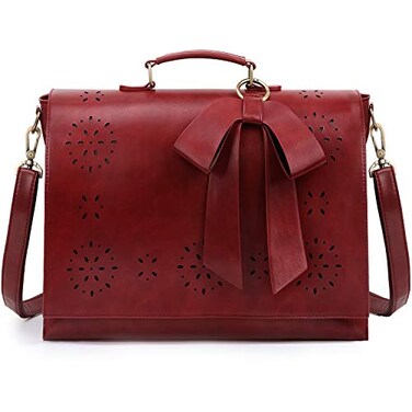 ECOSUSI Womens Briefcase Vegan Leather 156 inch Laptop Bag for Work Computer Shoulder Satchel Bag with Detachable Bow Red