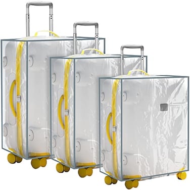 Sadnyy 3 Pieces Clear Luggage Cover PVC Suitcase Luggage Protector for 20 24 28 Luggage Waterproof CoverGray BorderLeft Opening Style