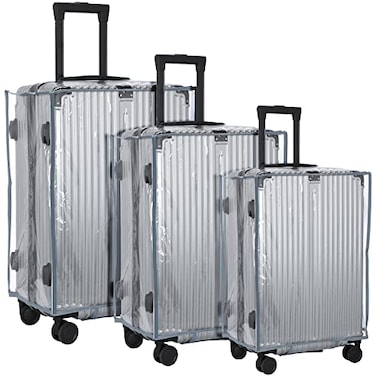 Sadnyy 3 Pieces Clear Luggage Cover PVC Suitcase Luggage Protector for 20 24 28 Luggage Waterproof CoverGray BorderRegular Style