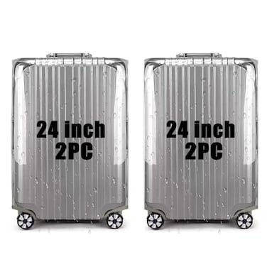 GigabitBest 2PCS 24 Inch Clear PVC Luggage Cover Protector Waterproof Suitcase Cover Dustproof AntiScratch TSA Approved Luggage Covers for Suitcase Fits 24 Wheeled Luggage GrayEdge 04mm Thick
