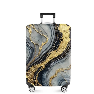 ANNA QUEEN Luxury Marble Gold Luggage Cover Elegant Black Grey Suitcase Protector with Faux Gold Vein Design Stretchable Washable Spandex Cover for 2022 Inch Luggage