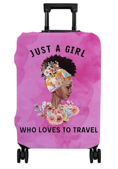 hswosnas Luggage Cover Approved Cute Travel Suitcase Protector Pink Black Girl Elastic Washable Suitcase Covers for 1820 Inch LuggageS
