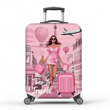MAYJOYDIY Pink Lady Travel Luggage Cover Time To Travel Elastic Baggage Covers Tower DustProof Suitcase Sleeve AntiScratch Washable Suitcase Protector S Fit 1820inch Luggage