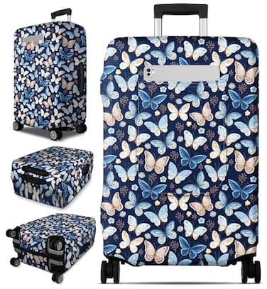 Slohif Luggage Cover for Suitcase Tsa Approved Protector Luggage Sleeve Large Suit Case Cover Travel Stretch Baggage Case Protective Washable Fit 2427 Inch Blue Butterfly M