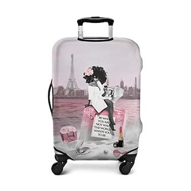 Xidingyue African American Luggage Cover Washable Women Pink And Grey On Beach Eiffel Tower Suitcase Protector Spandex Luggage Cover Fit 1820 Inch