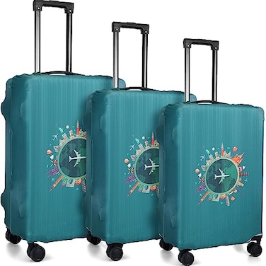 Sherr 3 Pieces Travel Luggage Cover 20 24 28 Suitcase Protector Anti Scratch Suitcase Washable Baggage Covers for BusinessMediumlxlTravel ThemeGreen