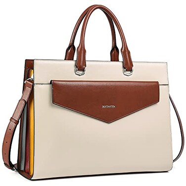 BOSTANTEN Briefcase for Women Laptop Tote 156 Inch Genuine Leather Handbag Work Bag Beige